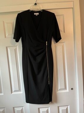 Calvin Klein Black Midi Sheath Dress with Side Zip